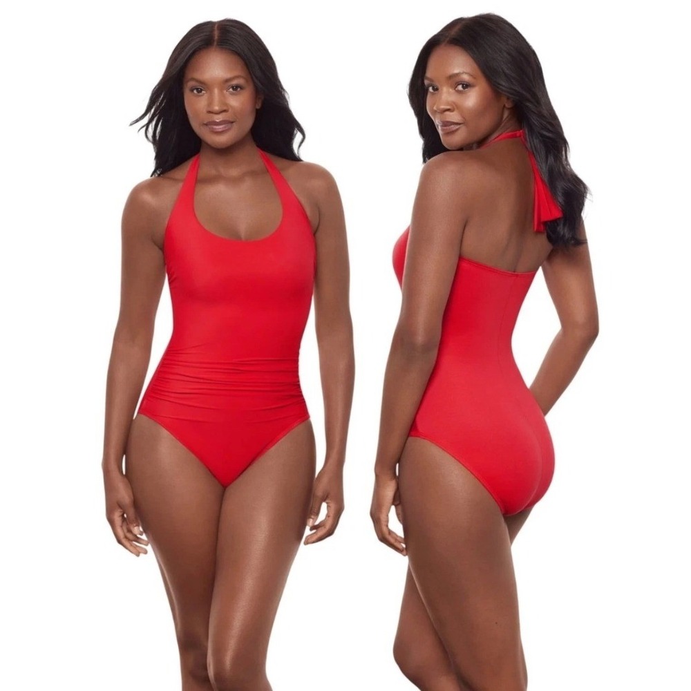 NEW! Miraclesuit Utopia Red Halter One Piece Swimsuit Women Size 8